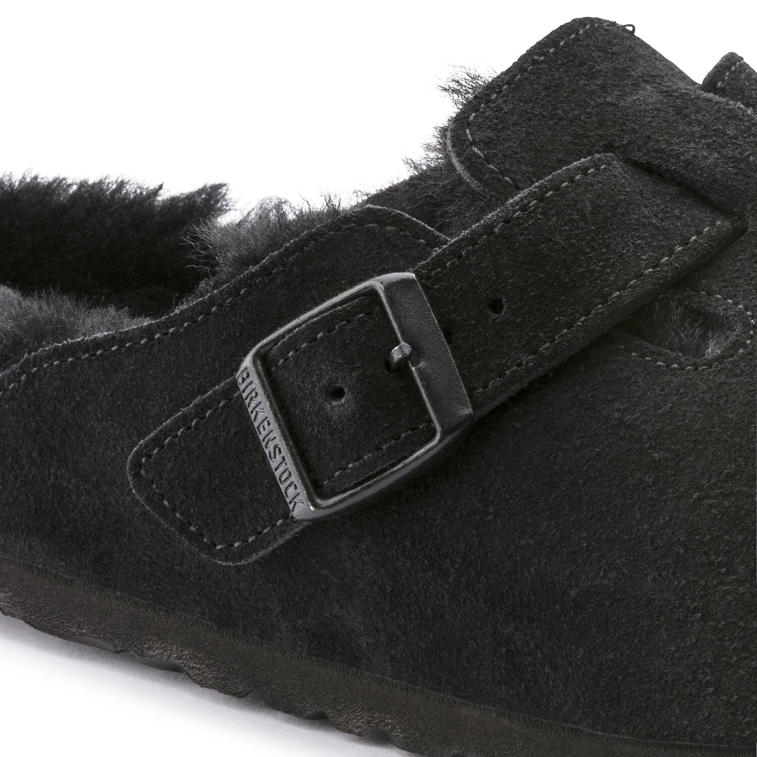 Birkenstock Boston Black Suede Shearling