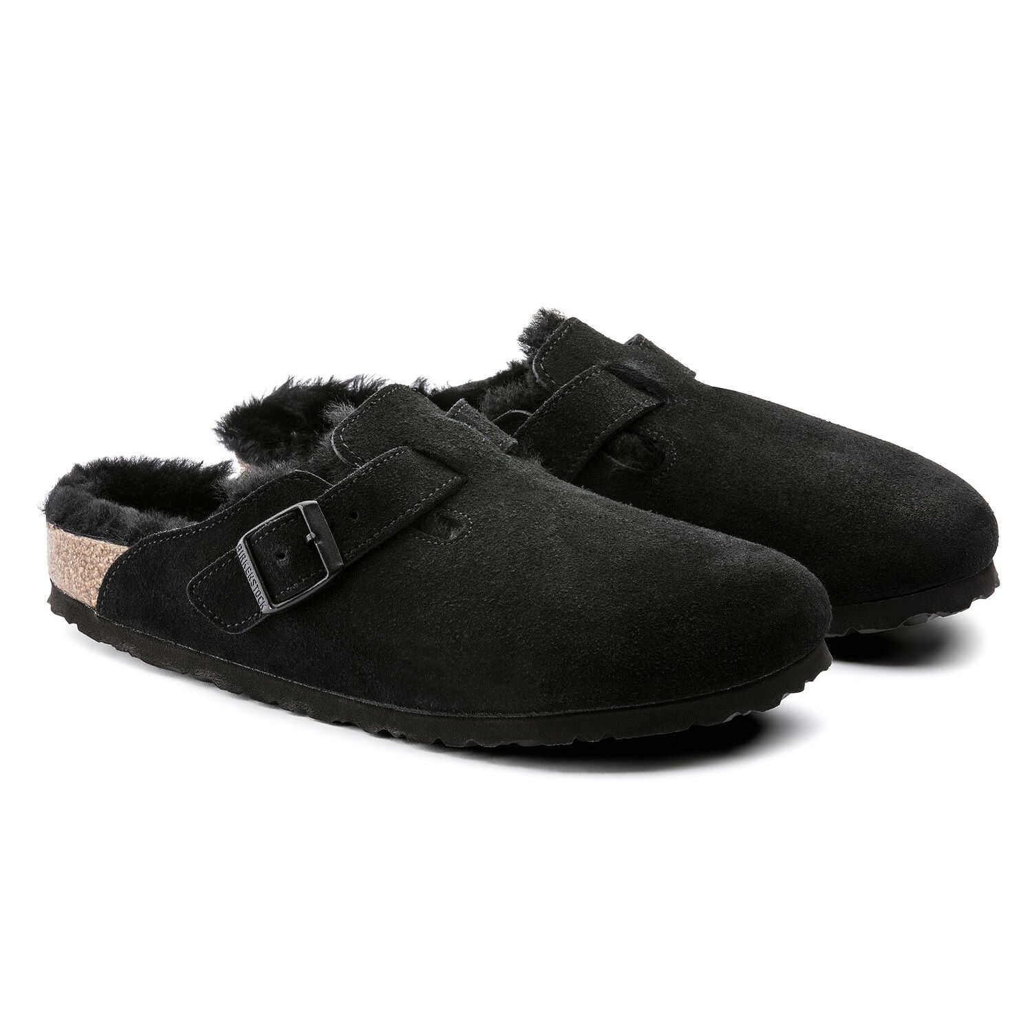 Birkenstock Boston Black Suede Shearling