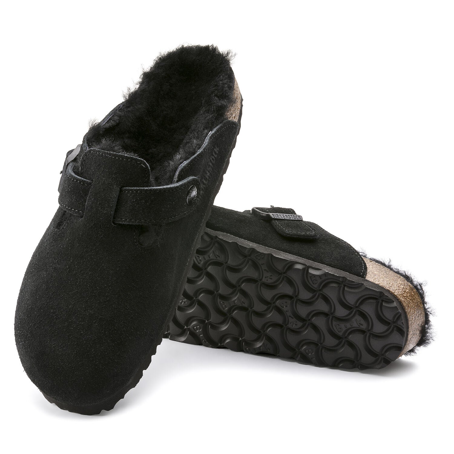 Birkenstock Boston Black Suede Shearling